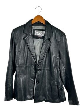 Vintage Pelle Studios Wilson Leather Black Leather Blazer Jacket Size Large